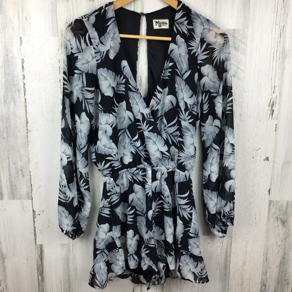 Show Me Your Mumu tropical Long Balloon Sleeve  Floral  Shorts Romper Lined S